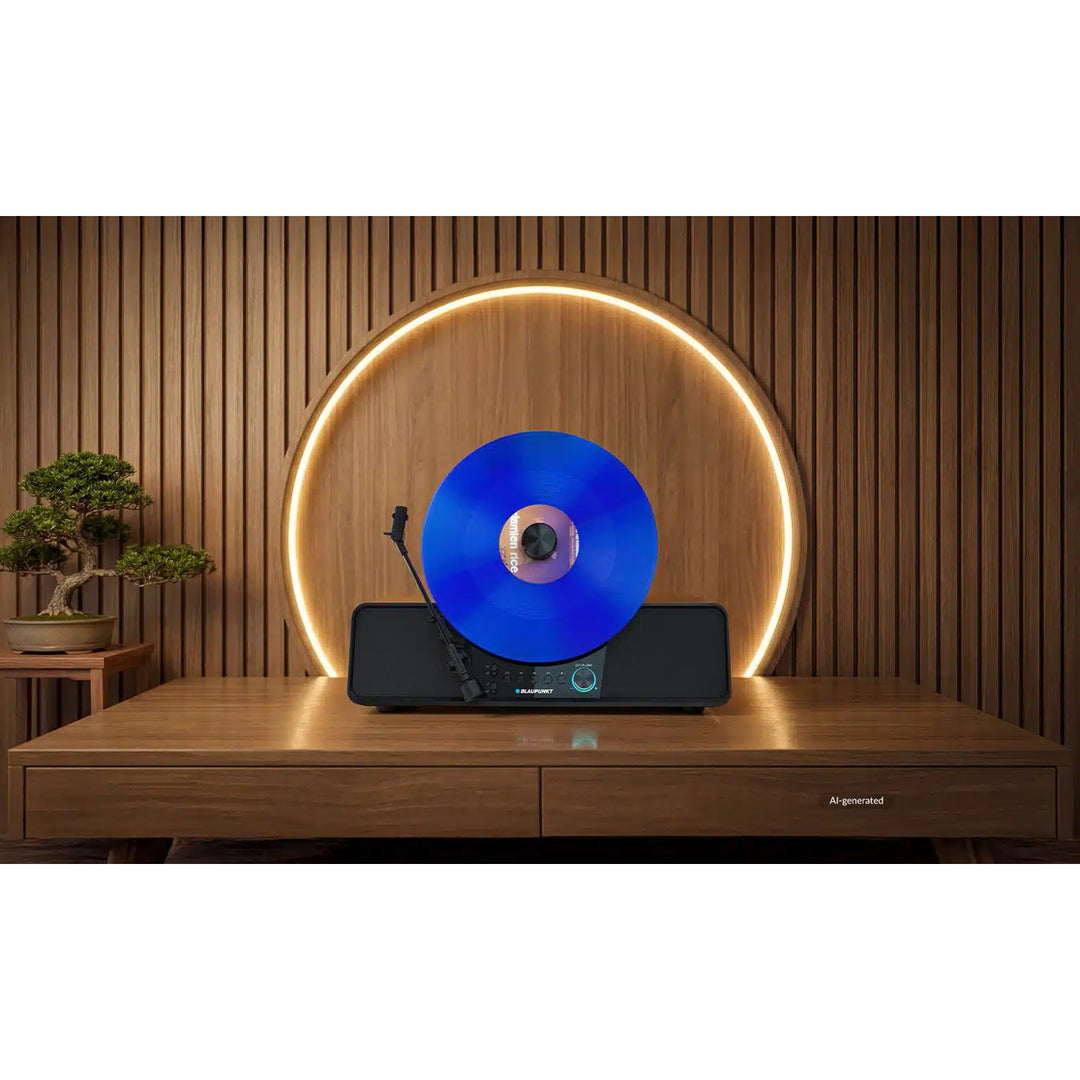 Automatický gramofón na vinylové platne Blaupunkt, vertikálny, BT, USB, s hlavicou Audio-Technica, podporuje platne s priemerom 7" a 12", Varsovia VT200BT