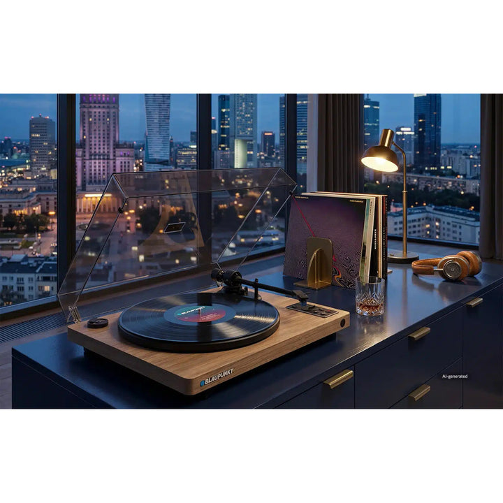 Automatický gramofón na vinylové platne Blaupunkt, BT, USB, s hlavicou Audio-Technica, podporuje platne s priemerom 7" a 12", Varsovia AT100BT