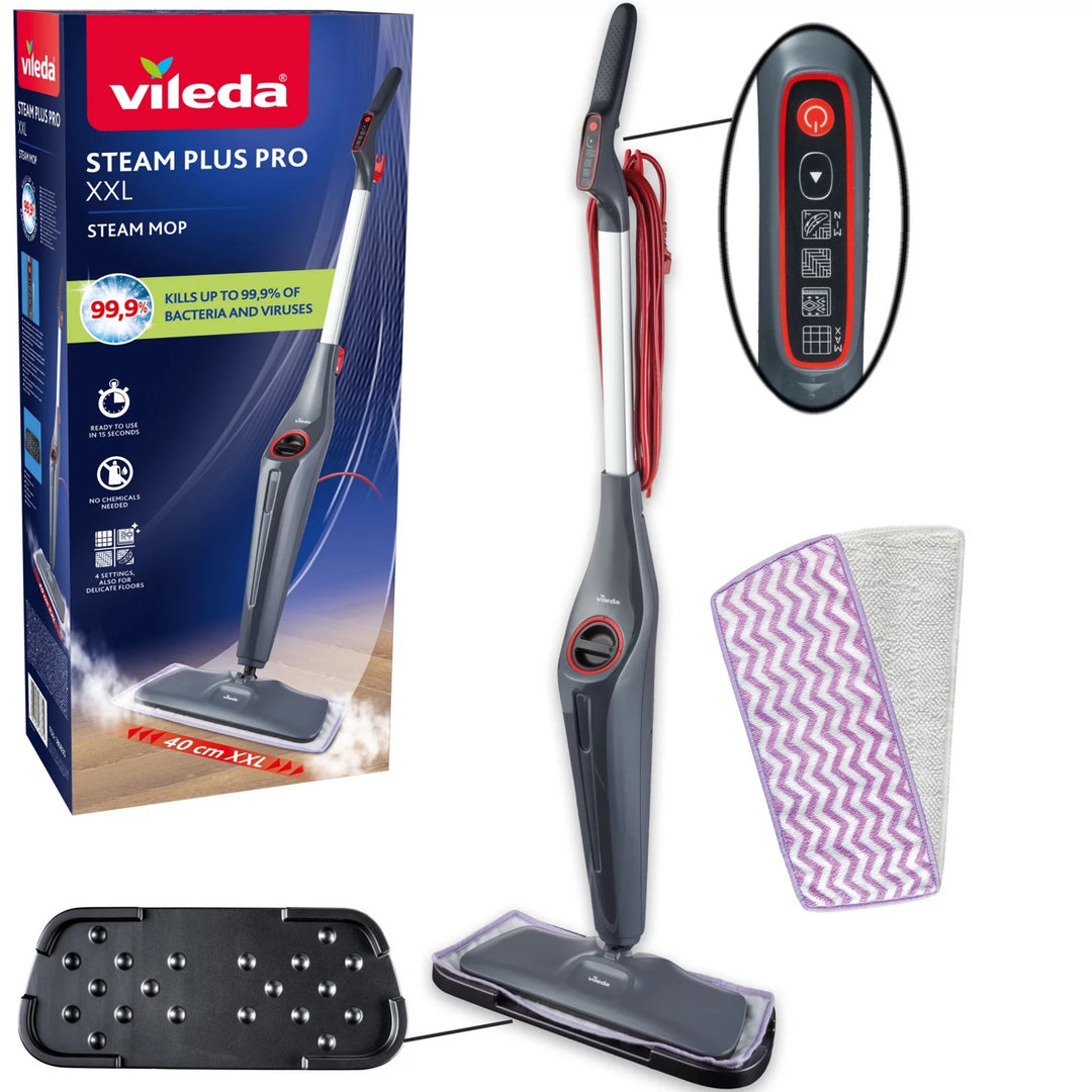 Parný mop Vileda Steam Plus XXL Pro, ničí 99,9 % baktérií, ideálny na veľké plochy, na všetky druhy podláh, 180835