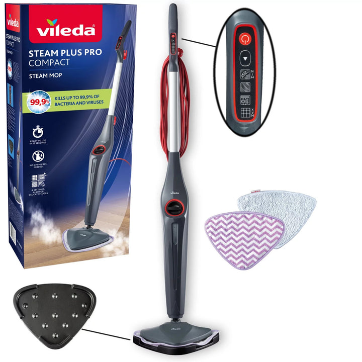 Parný mop Vileda Steam Plus Pro, ničí 99,9 % baktérií, rýchlo sa zahrieva, vhodný na všetky typy podláh, 180839