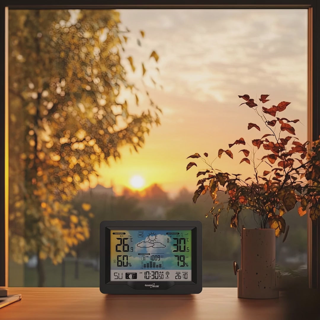 Bezdrôtová meteostanica GreenBlue, farebná, s DCF, fázami mesiaca, barometrom, kalendárom, napájacím zdrojom, GB540N