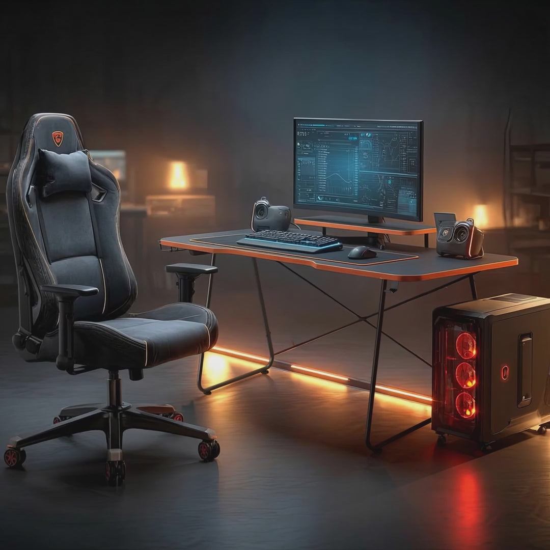 Herný stôl s policou na monitor NanoRS, max. 50 kg, výška 850 mm, čierny, RS170