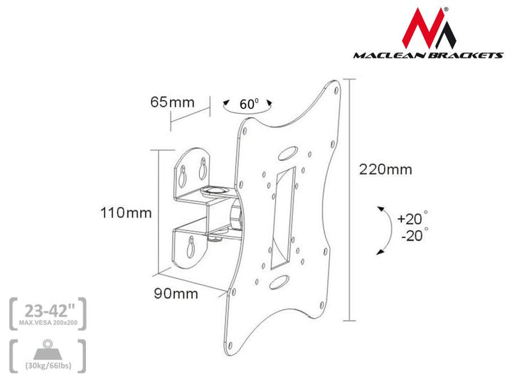 Držák k televizoru nebo monitoru 13''-42'' Maclean MC 501A-B černý VESA 200x200 max. 30 kg