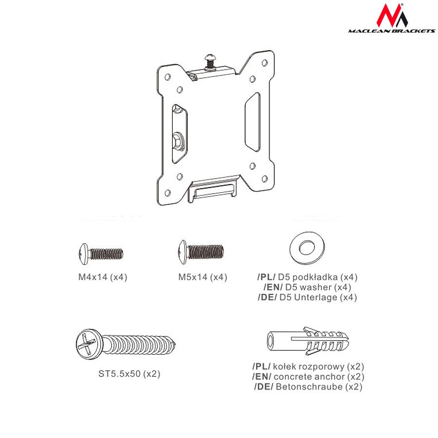 Držiak TV 13-27 "Maclean MC-596 čierny 20kg max vesa 100x100