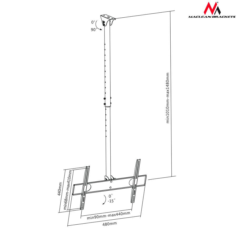 Stropný držiak pre TV LCD LED 32-55 "až 50kg Maclean Brackets MC-631