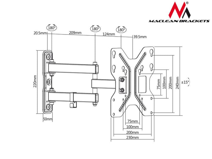 Rotační držák TV Maclean MC-648 do 30 kg 23 "-42" max VESA 200x200