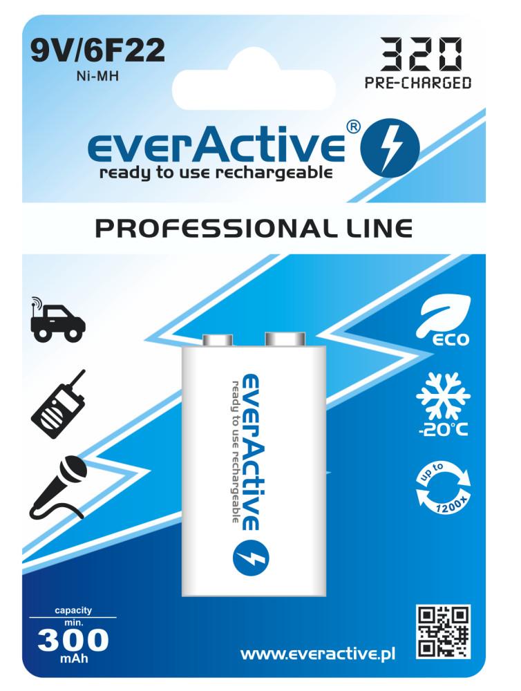 Akumulátor everActive 6F22/9V Ni-MH 320 mAh pripravený na použitie
