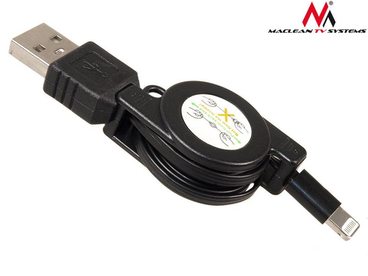 USB-lightning 8P čierny navíjací kábel Maclean MCTV-731