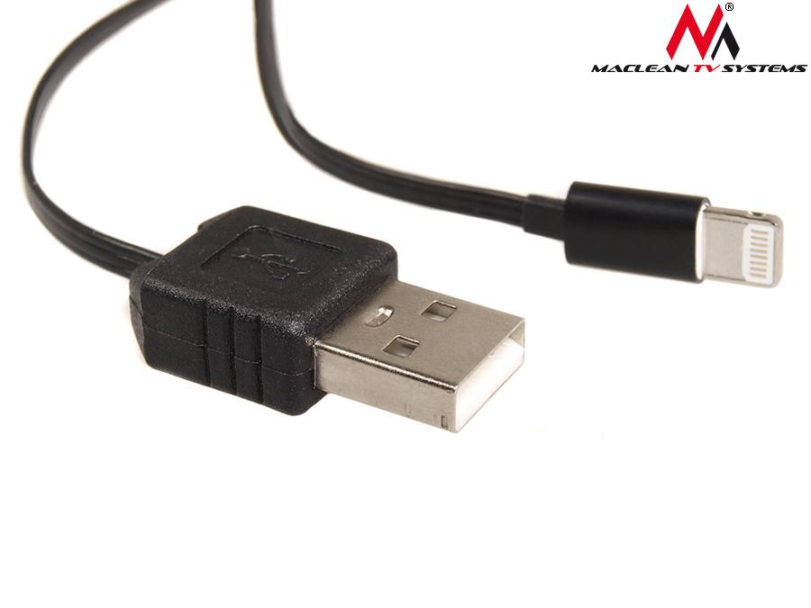 USB-lightning 8P čierny navíjací kábel Maclean MCTV-731