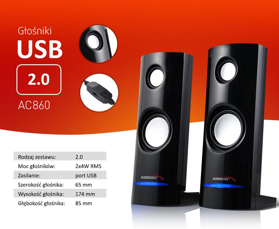 Audiocore AC860 Počítačové reproduktory 8W USB Black