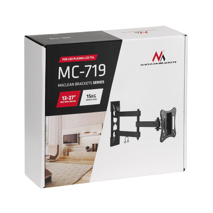 Držiak Maclean pre TV alebo monitor, univerzálny, max. rozmer 100x100, 13-27", 15 kg, čierny, MC-719