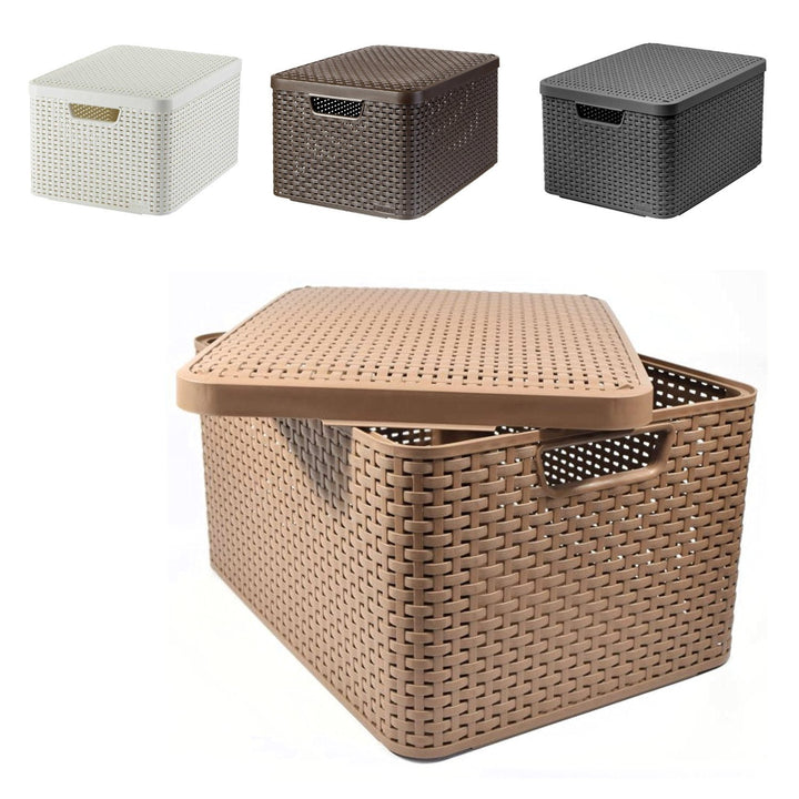 Oblúkový kôš, viacúčelový, s vekom, krémový, Rattan Style L