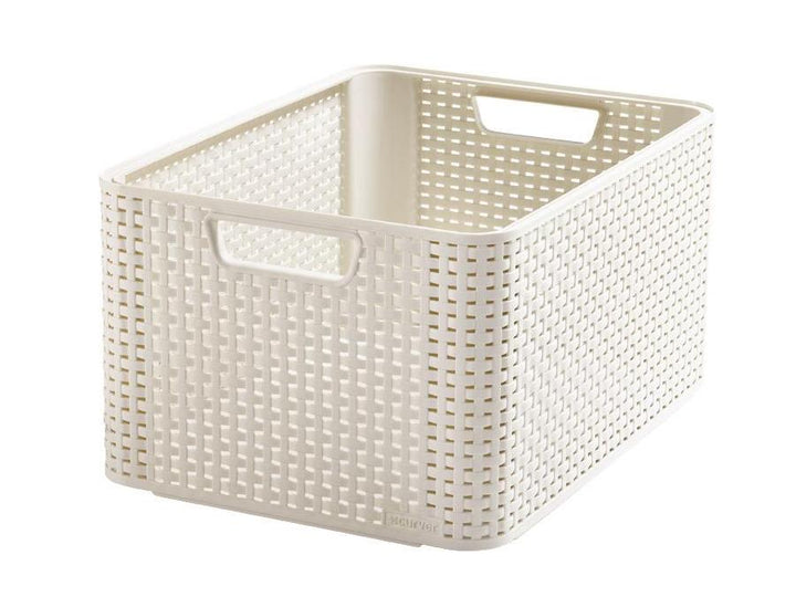 Oblúkový kôš, viacúčelový, s vekom, krémový, Rattan Style L