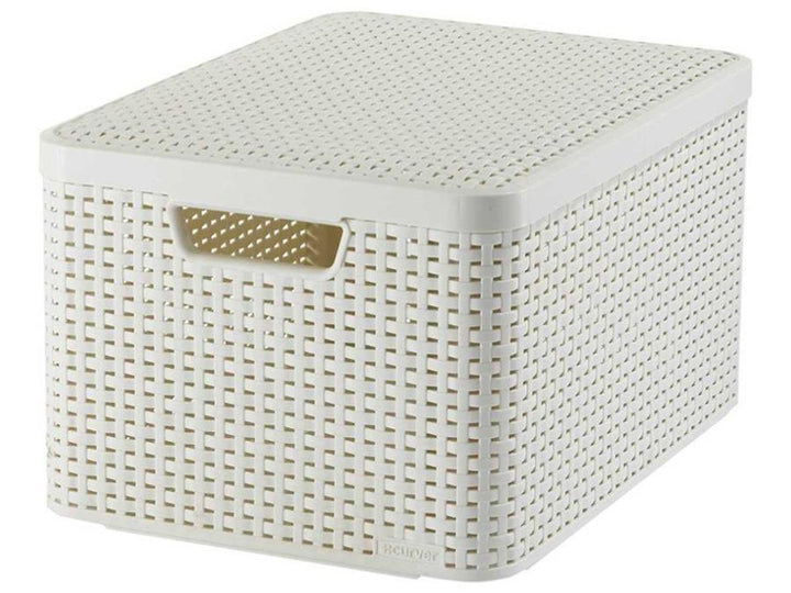 Oblúkový kôš, viacúčelový, s vekom, krémový, Rattan Style L