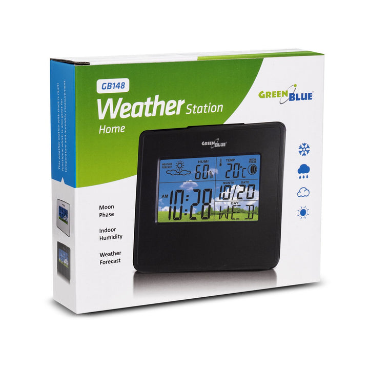Meteorologická stanica hodiny calendar mesiac fáza GreenBlue GB148B čierna
