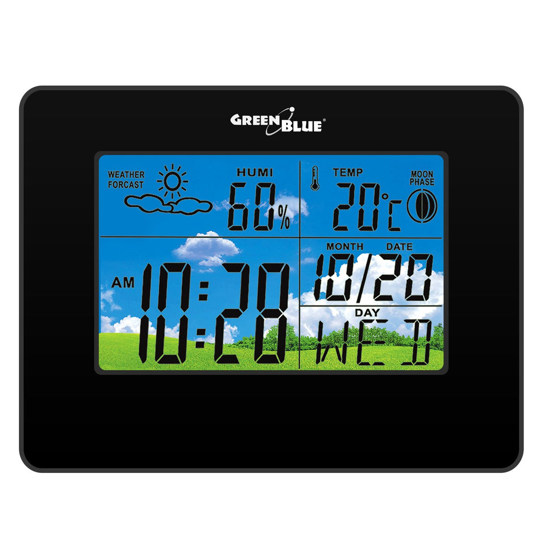 Meteorologická stanica hodiny calendar mesiac fáza GreenBlue GB148B čierna