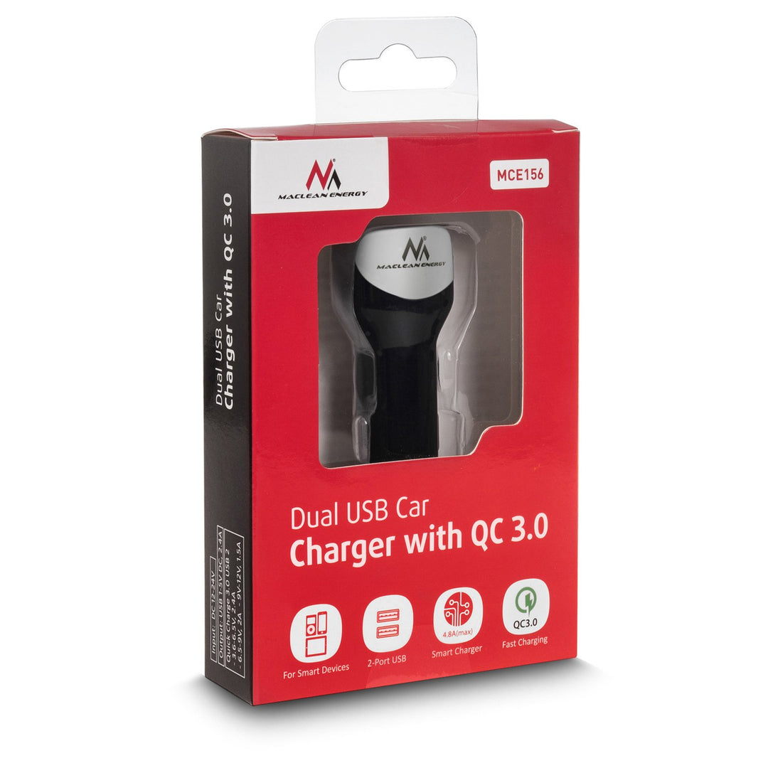 Nabíjačka do auta 2,4A 2xUSB Kábel Q.C3.0 1,5m Strieborná Maclean Energy MCE157