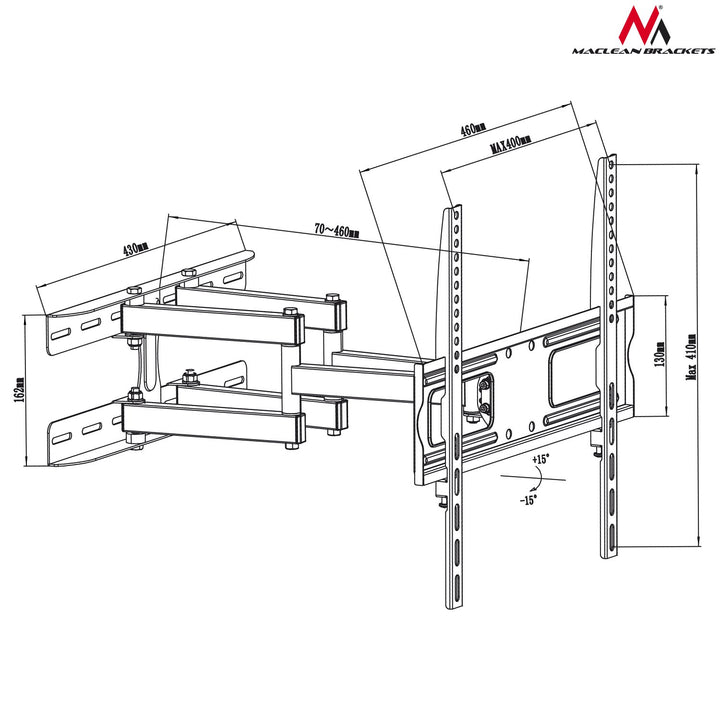 Věšák pro televizor nebo monitor 26''-55'' 30kg universální Maclean MC-760 černý max vesa 400x400