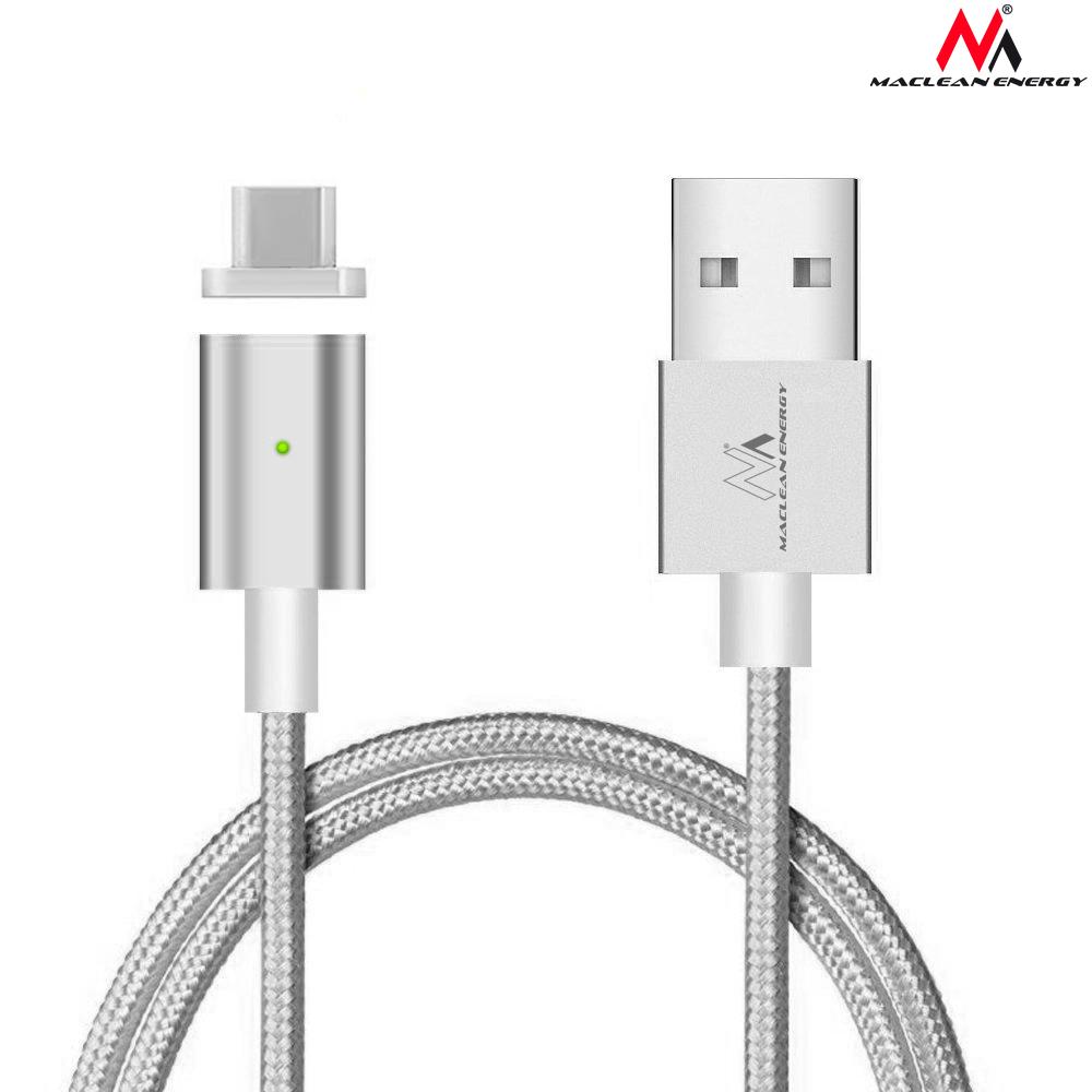 Maclean Energy USB Type-C kábel MCE178 magnetický strieborný