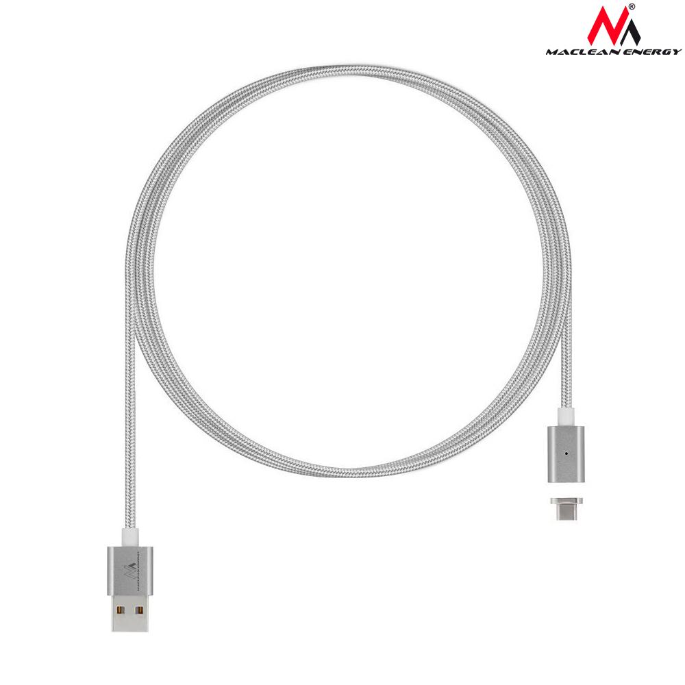 Maclean Energy USB Type-C kábel MCE178 magnetický strieborný