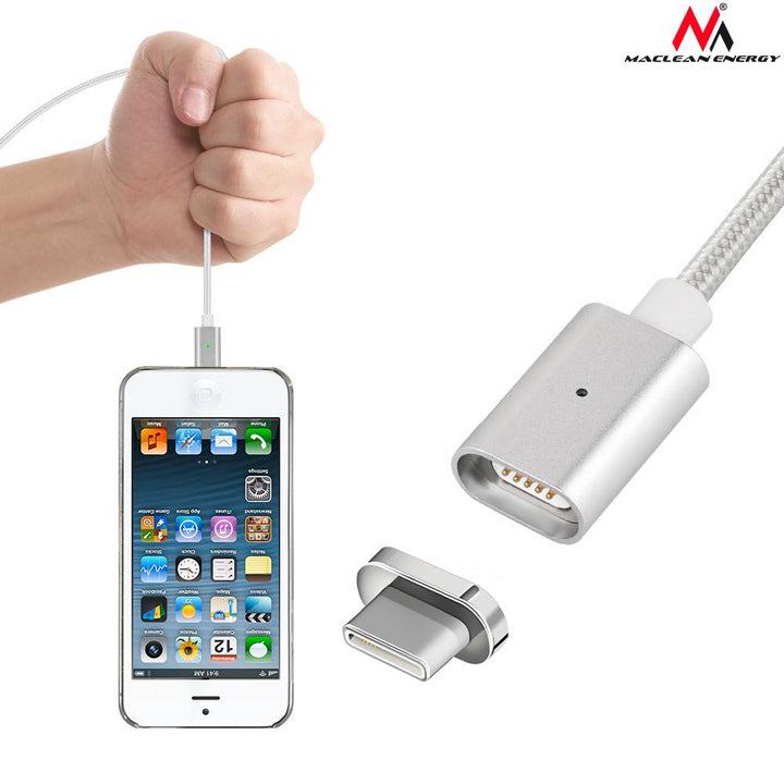 Maclean Energy USB Type-C kábel MCE178 magnetický strieborný