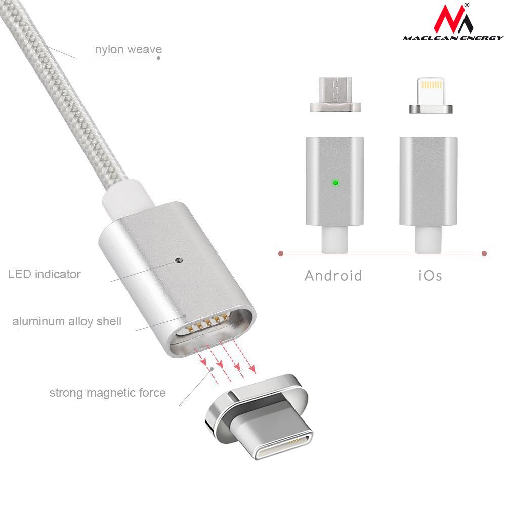 Maclean Energy USB Type-C kábel MCE178 magnetický strieborný