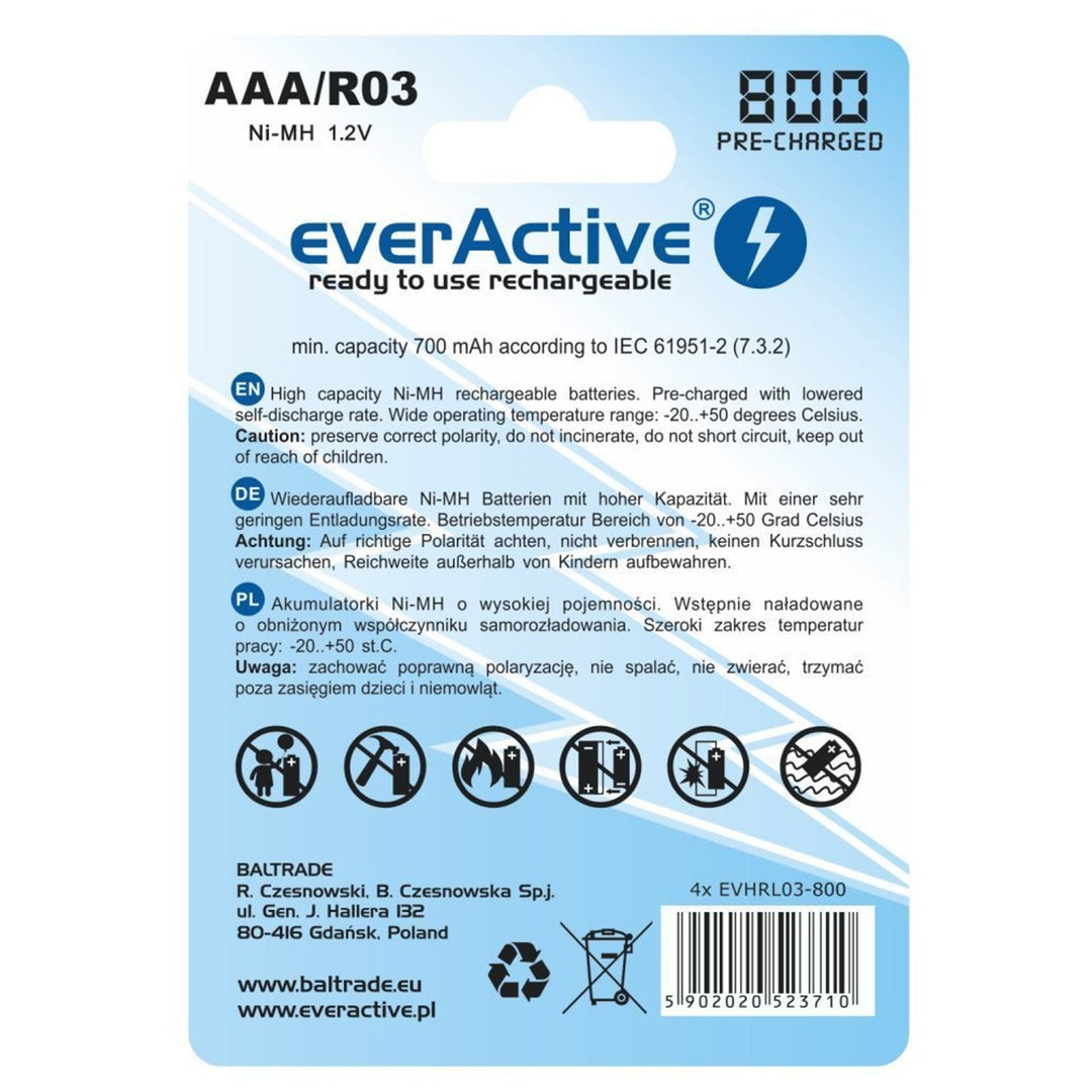 4x everActive R03/AAA 800mAh dobíjacie batérie vysokej kvality