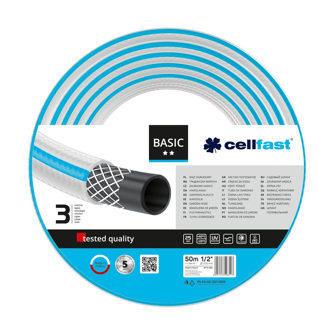 Odolná 3-vrstvová záhradná hadica Cellfast Basic 1/2" 50 m