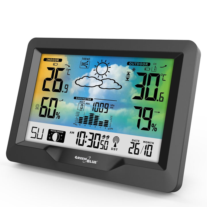 Meteorologická stanica GreenBlue GB540 s farebným displejom, vnútorná a vonkajšia teplota