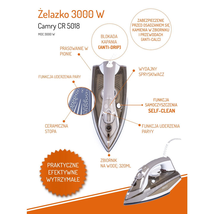 Camry CR 5018 Naparovacia žehlička 3000W ANTICALC ANTIDRIP