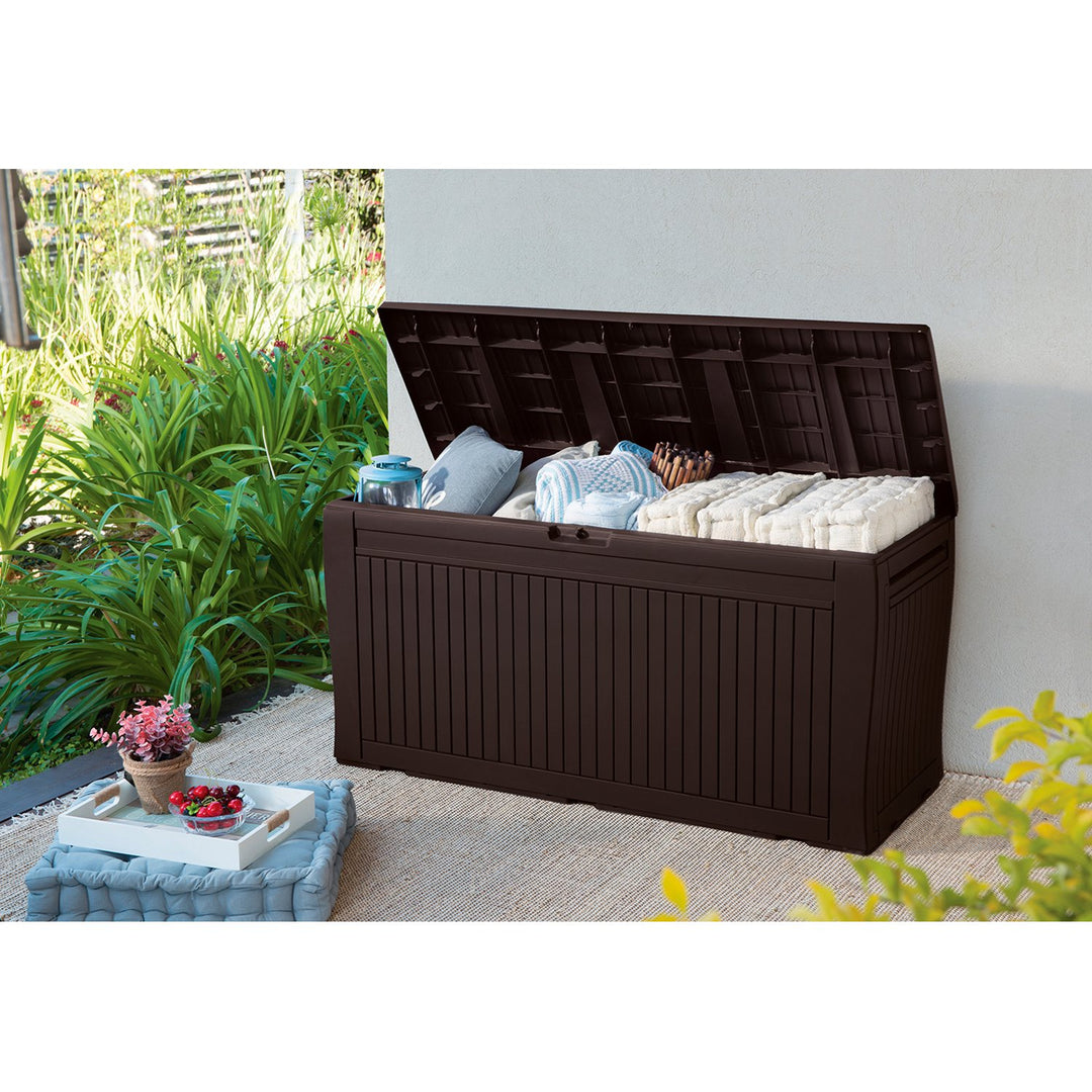 Hnedý záhradný box Keter Comfy 270L priestranný a robustný
