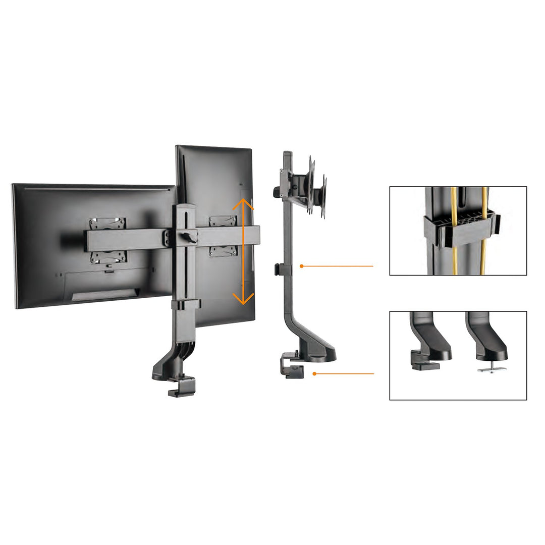 Držiak pre dva monitory / dvojitý monitor 17"-27" 14kg Maclean MC-854 VESA 75x75 100x100 vhodný pre MC-848 a MC-849