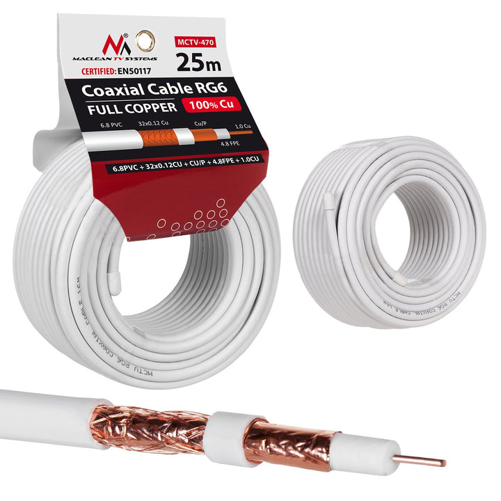 Satelitný koaxiálny kábel RG6 25M Maclean MCTV-470 1.02CU+4.8FPE+CU/P+32*0.12CU+6.8PVC