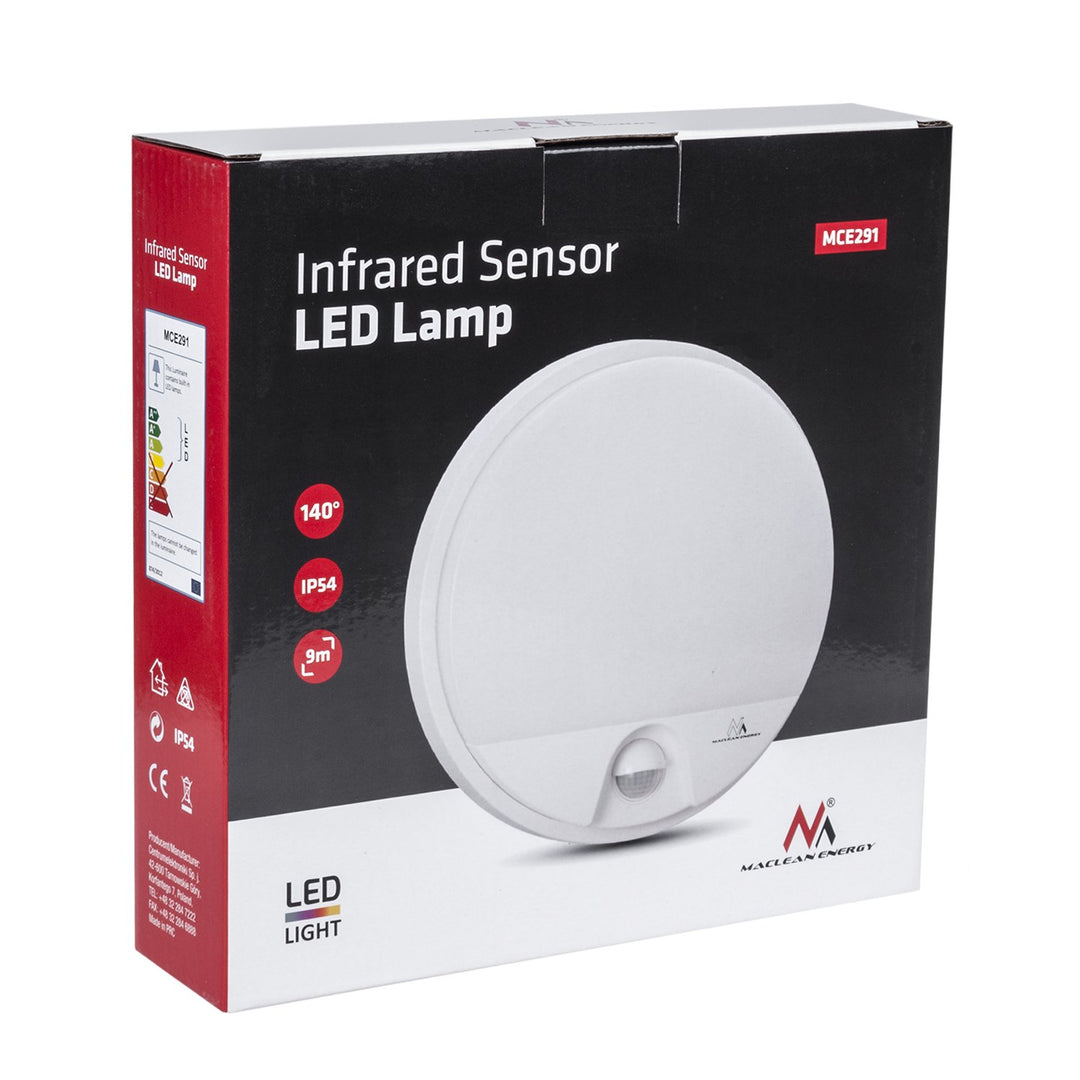 Infračervený detektor pohybu LED lampa MCE291 W 1100lm 15W IP54 Maclean Energy farba biela