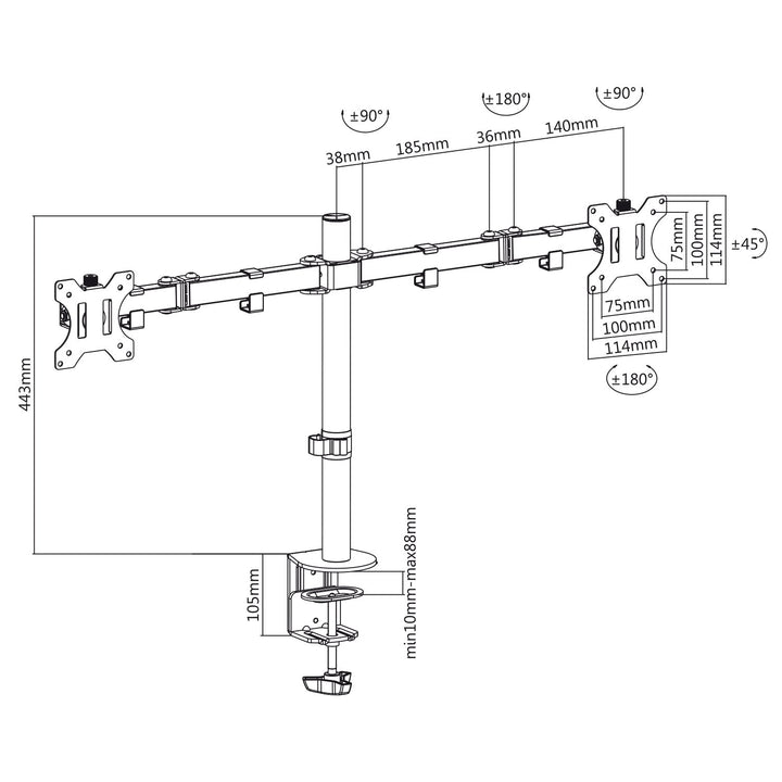 Maclean MC-884 stolný držiak pre 2 LCD monitory 17-32" 2x 8kg (max. 16kg) vesa 75x75 a 100x100