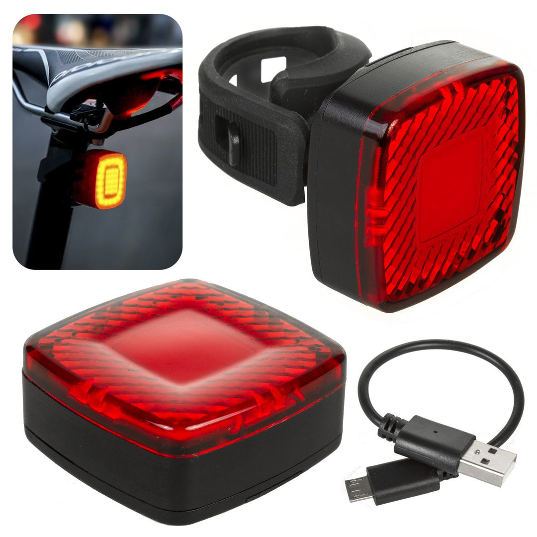 Zadné svietidlo na bicykel USB AUTO STOP súmrakový senzor Maclean Energy MCE355 COB LED max.125lm acu 450mAh