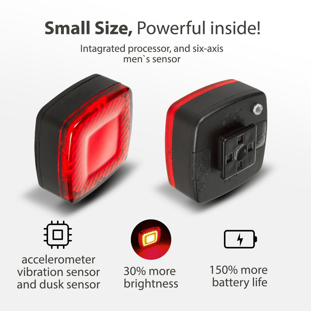 Zadné svietidlo na bicykel USB AUTO STOP súmrakový senzor Maclean Energy MCE355 COB LED max.125lm acu 450mAh