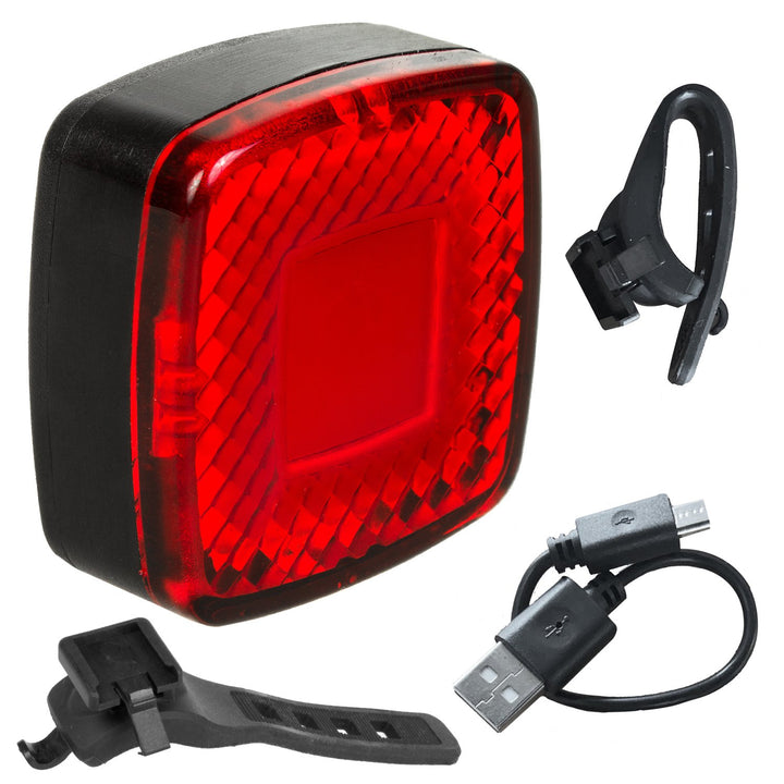 Zadné svietidlo na bicykel USB AUTO STOP súmrakový senzor Maclean Energy MCE355 COB LED max.125lm acu 450mAh