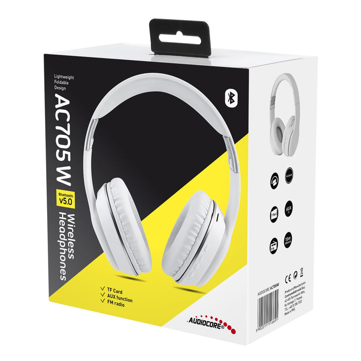 Casque sans fil V5.0 + EDR bluetooth rádio MP3 SD Audiocore AC705 W blanc