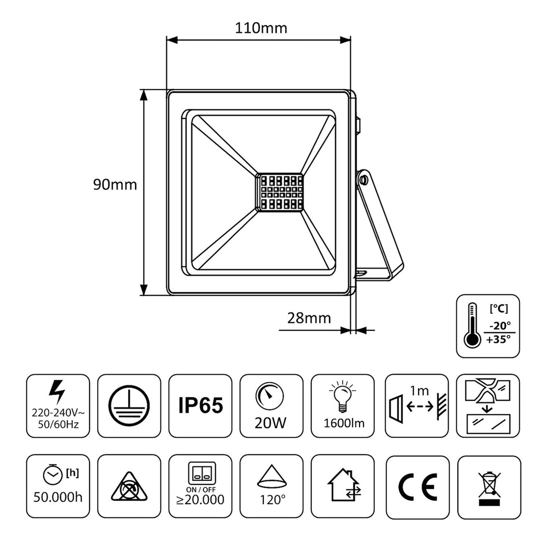 Lampa LED slim 20W, 1600lm neutrálna biela (4000K) Maclean Energy MCE520 NW, IP65, PREMIUM