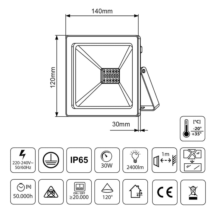 Naświetlacz LED slim 30W, 2400lm studená biela (6000K) Maclean Energy MCE530 CW, IP65, PREMIUM