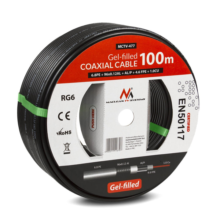 RG6 100M Maclean MCTV-477 1.0CU + 4.6FPE + AL / P + 96 * 0.12AL + 6.8PE