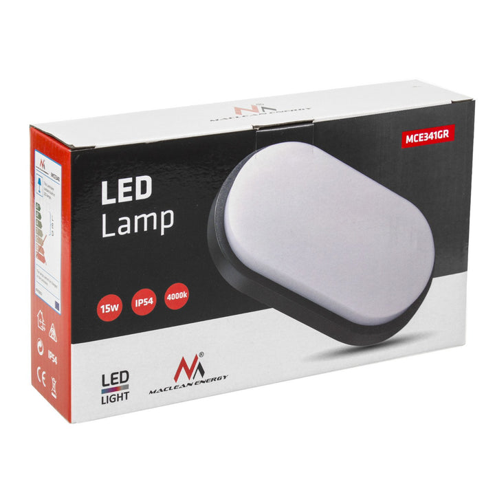 LED nástenné a stropné svietidlo MCE341 GR 1100lm 15W IP54 Maclean Energy farba sivá, farba prirodzená biela (4000K)