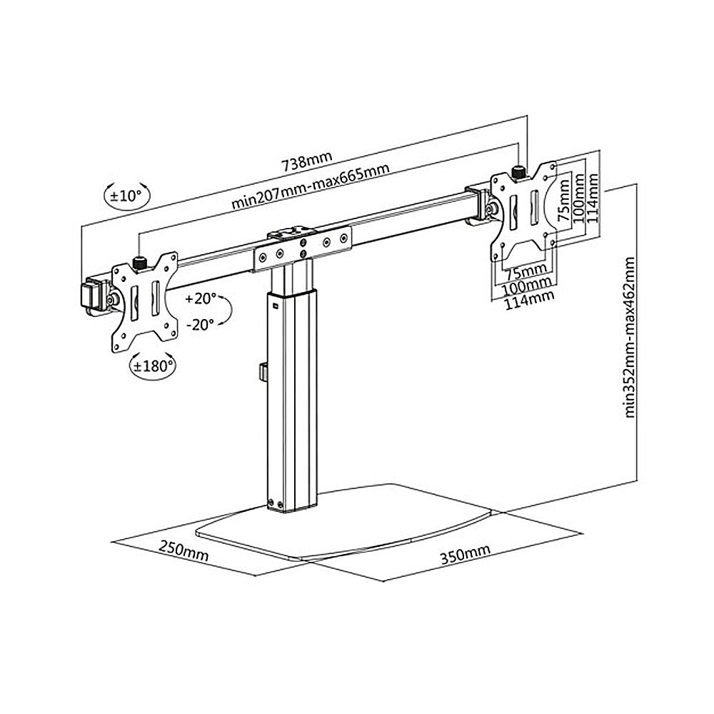 ERGOOFFICE ER-411 Univerzálny držiak na 2 monitory voľne stojaci pre dva monitory 17" - 27'' 2 x 6 kg