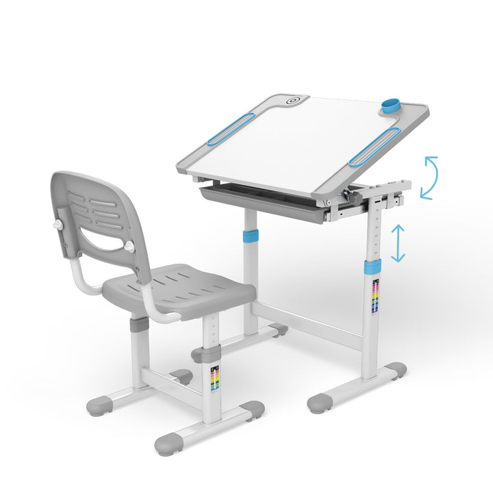 Ergonomický detský stôl s manuálnym nastavením výšky a stoličkou Ergo Office, modrý, max. 75 kg, ER-418