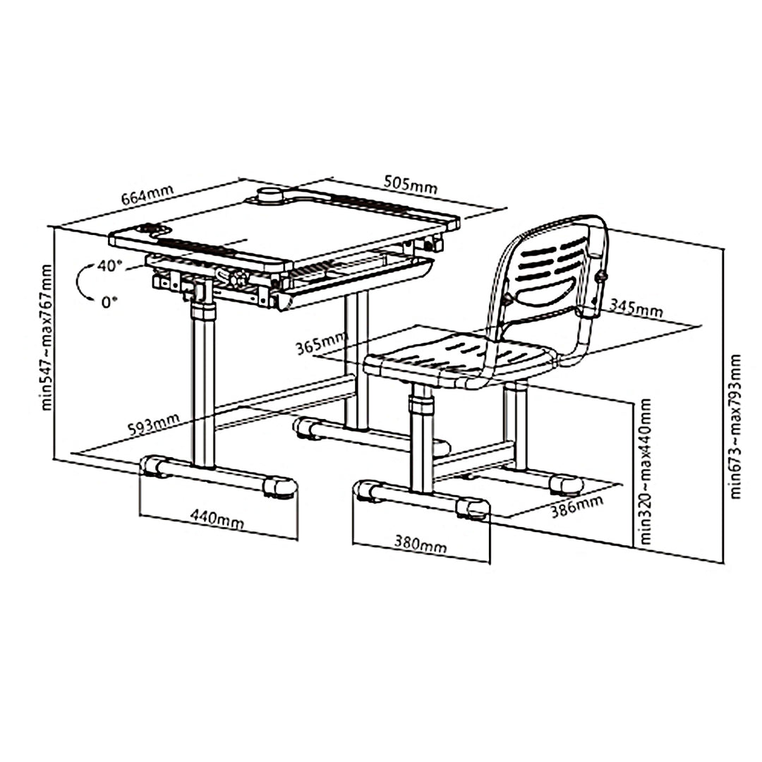 Ergonomický detský stôl s manuálnym nastavením výšky a stoličkou Ergo Office, modrý, max. 75 kg, ER-418