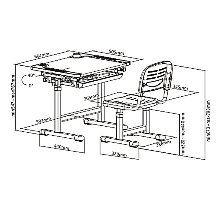 Ergonomický detský stôl s manuálnym nastavením výšky a stoličkou Ergo Office, modrý, max. 75 kg, ER-418