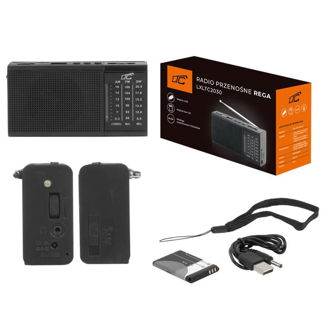 PRENOSNÉ RÁDIO LTC REGA S USB, TF, AUX, MINI LED BATERKOU A BATÉRIOU BL-5C, ČIERNE