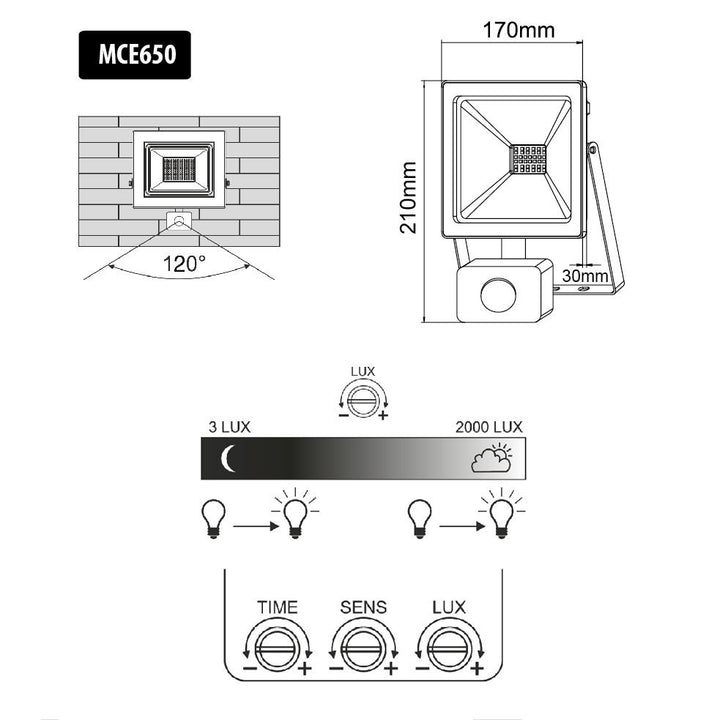 LED reflektor so senzorom pohybu Maclean, tenký 50 W, 4000 lm, studená biela (6000 K), IP44, MCE650 CW PIR