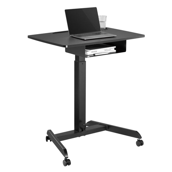 Výškovo nastaviteľný stôl na notebook s kolieskami a jednou zásuvkou na sedenie Výškovo nastaviteľný do max. 113 cm max. 8 kg (čierny)